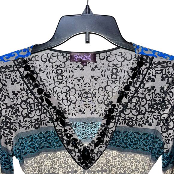 Hale Bob Silk Dress Velvet Burnout Bell Sleeves - Picture 3 of 11